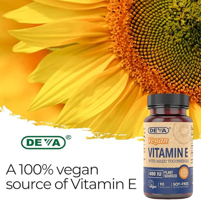 DEVA Vegan Vitamins Natural Vitamin E 400IU with 90 Capsules