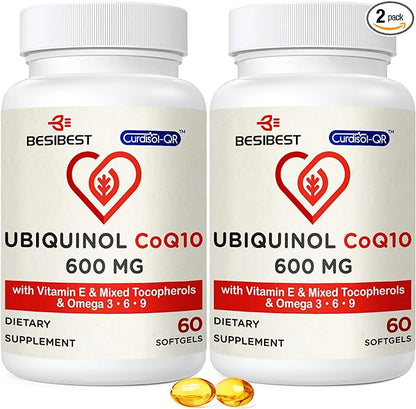 Ubiquinol CoQ10-600mg-Softgel, Active Coq10 Ubiquinol Supplement 3, 6, 6, 9, 9, High Absorption-Coenzyme-Q10, Powerful 120 Count