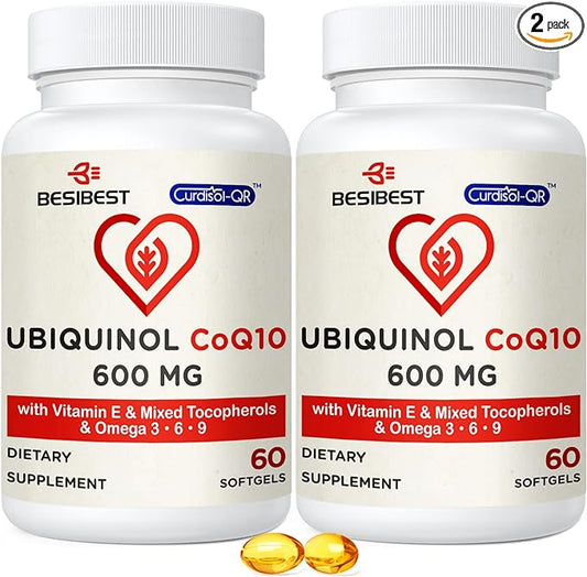 Ubiquinol CoQ10-600mg-Softgel, Active Coq10 Ubiquinol Supplement 3, 6, 6, 9, 9, High Absorption-Coenzyme-Q10, Powerful 120 Count