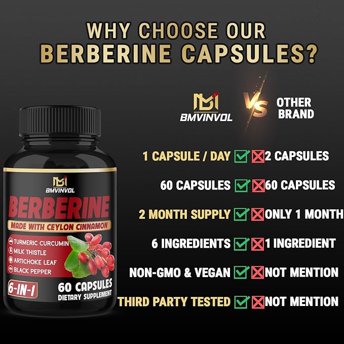 Berberine Supplement with Ceylon Cinnamon, Turmeric, 60 Capsules