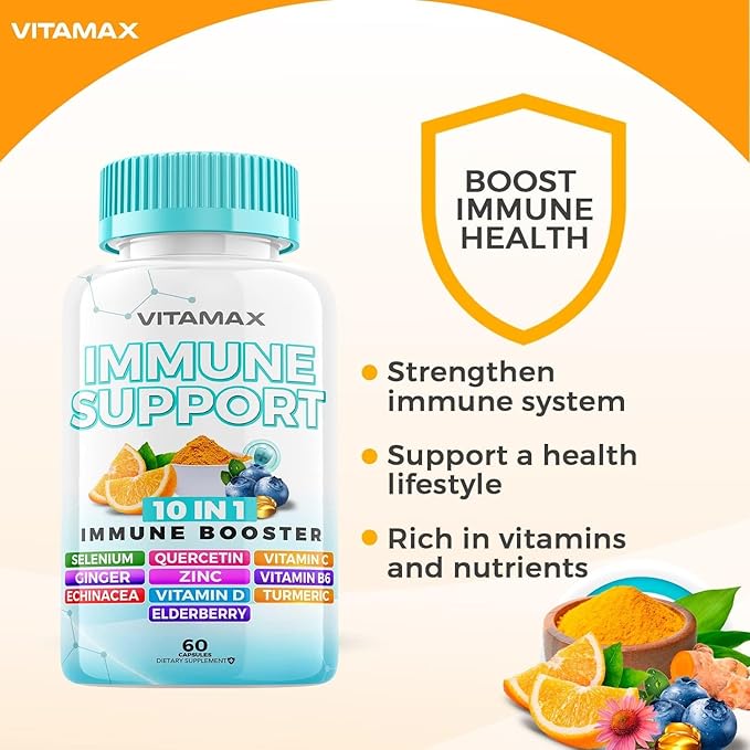 10-in-1 Immune System Support Booster D3, Selenium, B6, Echinacea (60 Count 1))