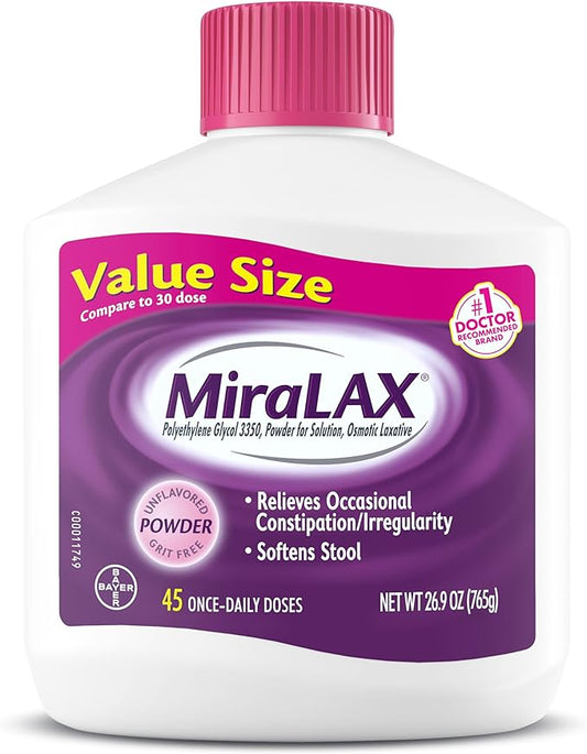 MiraLAX Gentle Constipation Relief Laxative Powder, 3350, Works 45 Dose