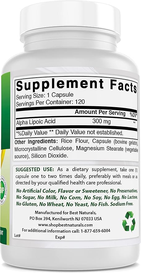 Best Naturals Alpha Lipoic Acid 300 120 Capsules