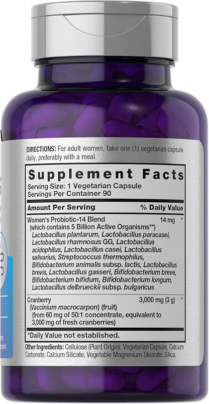 Horbaach Probiotic for Women with Cranberry | 90 Capsules | 14 Probiotic Strains | Non-GMO, Gluten Free Supplement