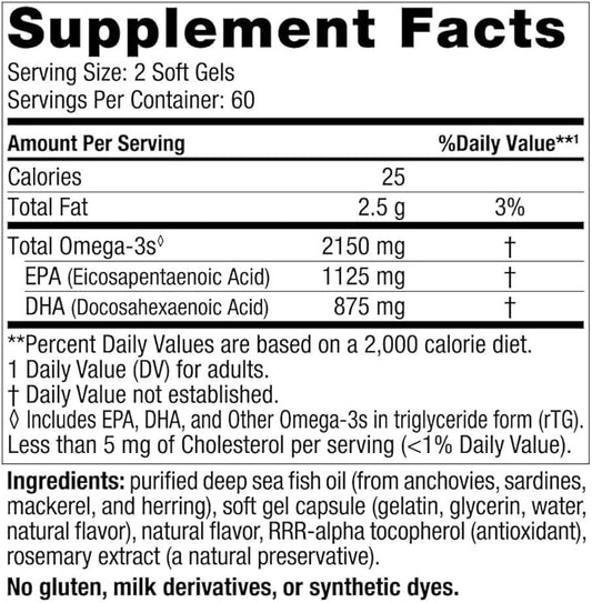 Nordic Naturals Ultimate Omega 2X, Lemon Flavor 120 Soft 2150 mg Omega-3 - Omega-3 Fish 60 Servings