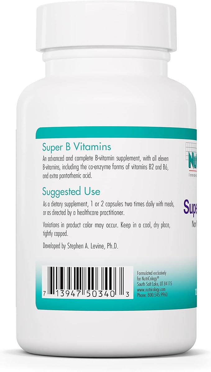 Nutricology Super Vitamin B Complex B12, Vitamin B6, Vegetarian 120 Count