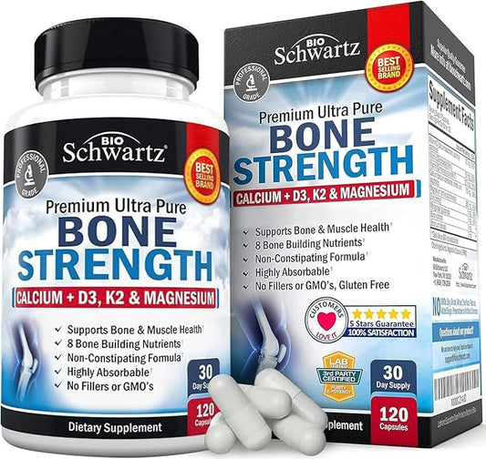 Bone Strength Calcium Supplement D3, K2, K2, C, 8 Bone-Building 120 Veggie