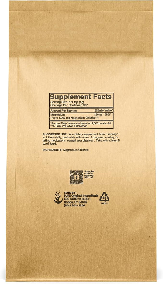 Pure Original Ingredients Magnesium Chloride (2lb) Oral Supplement, Crystal Powder, Magnesium Supplement, Food Grade