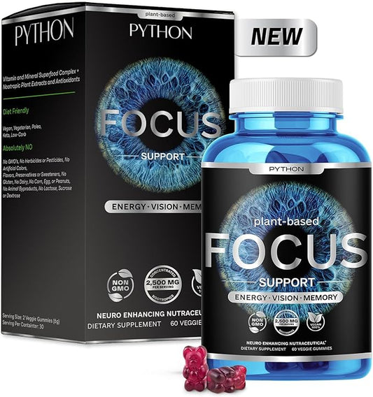 PYTHON FOCUS Brain Health Supplement 2 Eye D3, K2 K2 & B6, Zinc, 60 Vegan