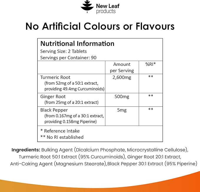 Turmeric Tablets 2600mg with Black Pepper 95% Curcumin 180 and (3 Month)