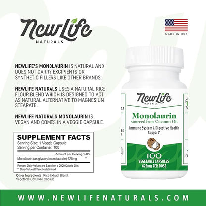 NewLife Naturals Monolaraurin Dietary Supplement 625mg Monolaurin 100 Vegetable