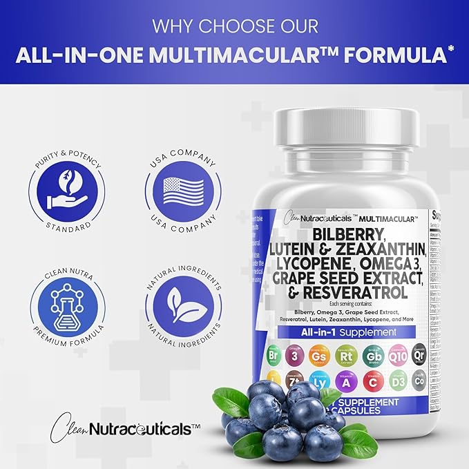 Eye Health Vitamins with Bilberry 6000mg 40mg Lycopene 40mg Resveratrol 3000mg Grape 6000mg Omega 3 4000mg 4000mg Astaxanthin 60 Capsules