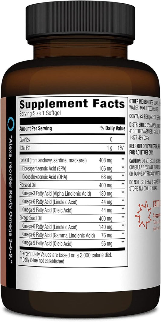 Amazon Brand - Revly Omega 3-6-9 Omega-3 fatty 60 Softgels, 2 Month