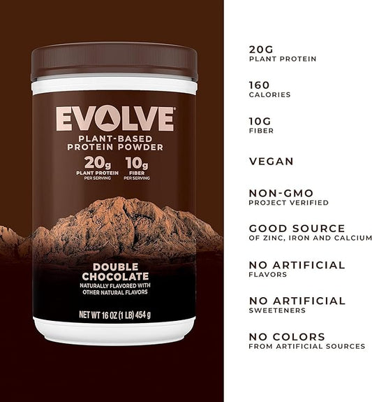 Evolve Plant Based Protein Powder, Double 20g Vegan 3g Fiber, 2 Pound