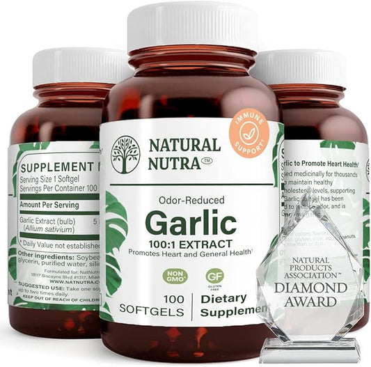 Natural Nutra Odorless Garlic Oil Supplement, 500mg, 100 100 Softgels