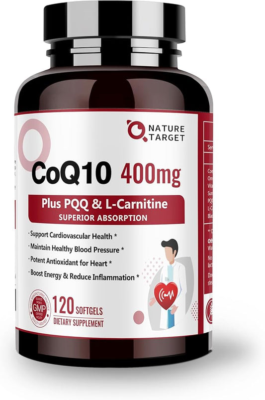 NATURE TARGET CoQ10-400mg with PQQ, Omega-3s Coenzyme-Q10 with 120 Servings