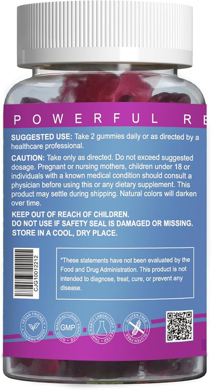 Magnesium Glycinate Gummies 400mg with L-Threonate 200mg - Sugar-Free Magnesium Potassium Supplement with Vitamin D, B6, CoQ10 for Muscle - 60 Mixed Berry Flavored Gummies