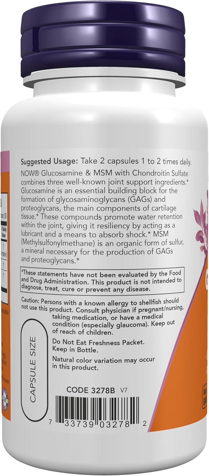 NOW Supplements, Glucosamine & MSM plus 60 Veg