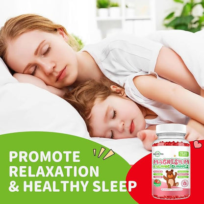 Magnesium Gummies for Kids - Magnesium Glycinate, L-Threonate Supplement with L-Theanine, Vitamin B6, D3 for Adults & Kids, Calm Magnesium for Sleep, Relaxation,Brain,Bones,Sugar Free Strawberry 120ct