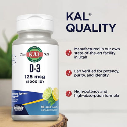 KAL Vitamin D-3 5000 IU ActivMelt, 90 Servings, 90 Micro