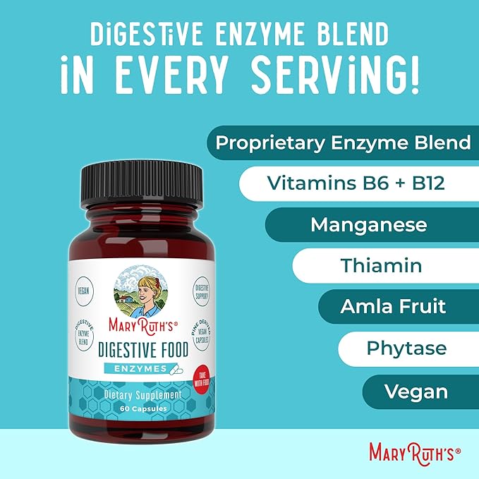 MaryRuth Organics Digestive Enzymes Capsules | Up to 2 Month Supply | Enzyme Supplement for Gut Health Support | Digestion & Immune Support with Amylase | Lipase & Lactase | Vegan | 60 Count