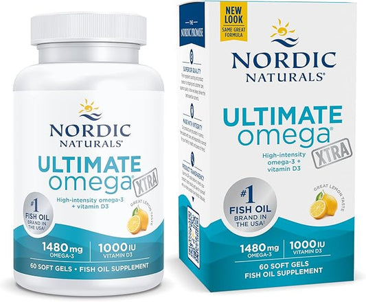 Nordic Naturals Ultimate Omega Xtra, Lemon Flavor 60 Soft 1480 mg Omega-3 + 1000 IU D3 - Omega-3 Fish 30 Servings