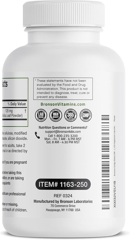 Bronson Ginkgo Biloba Extra Supports Brain 250 Vegetarian