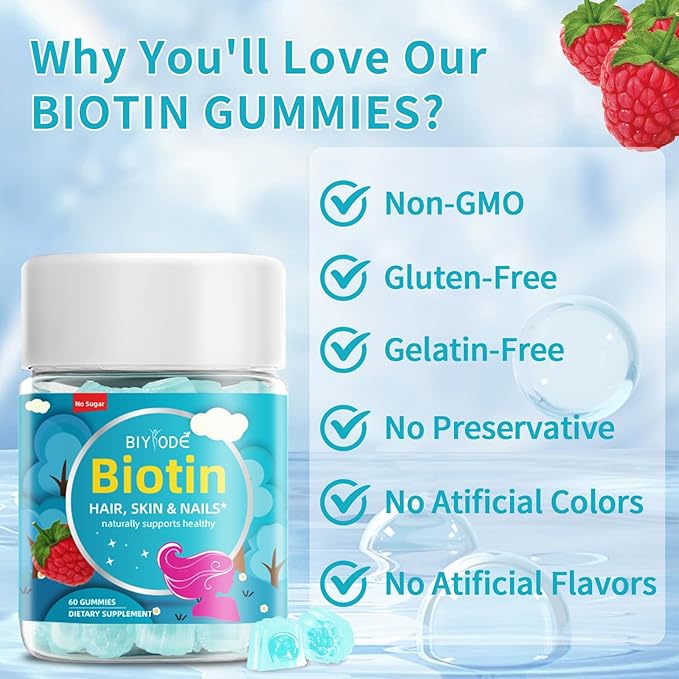 Biotin Gummies for Hair, Skin, & Nails 5,000mcg Per Women.60 Gummies,30 Gummies,30 Day