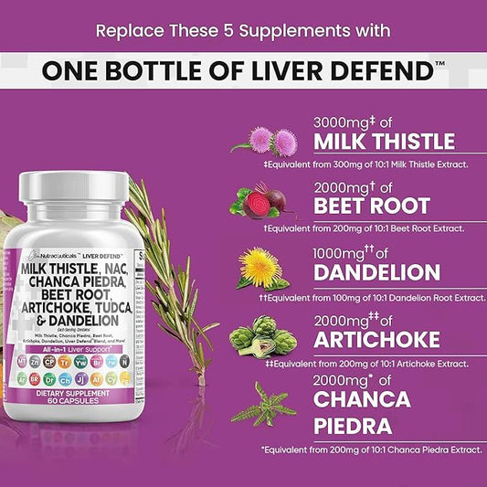 Milk Thistle 3000mg NAC Chanca Piedra 2000mg Beet 2000mg Artichoke 2000mg Dandelion 1000mg - 60 Count
