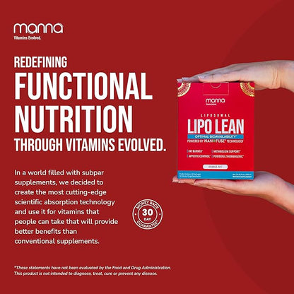 Manna Vitamins Evolved Liposomal Lipo Lean, Thermogenic Metabolism Support, Cravings Management, Weight Loss Support for Women, Men, Liposomal Absorption 3500mg CLA, Carnitine, Green Tea, 30 Packets