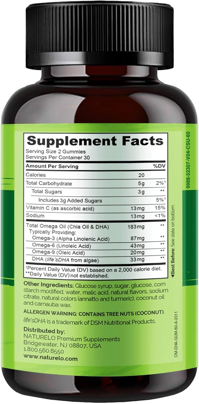 NATURELO Vegetarian DHA and Omega 3 60 Gummies