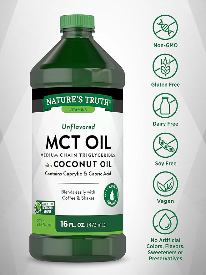 Nature's Truth MCT Oil | 16 fl. oz | Keto, Unflavored Formula | with Coconut Oil | Vegan, Non-GMO, and Gluten Free Supplement