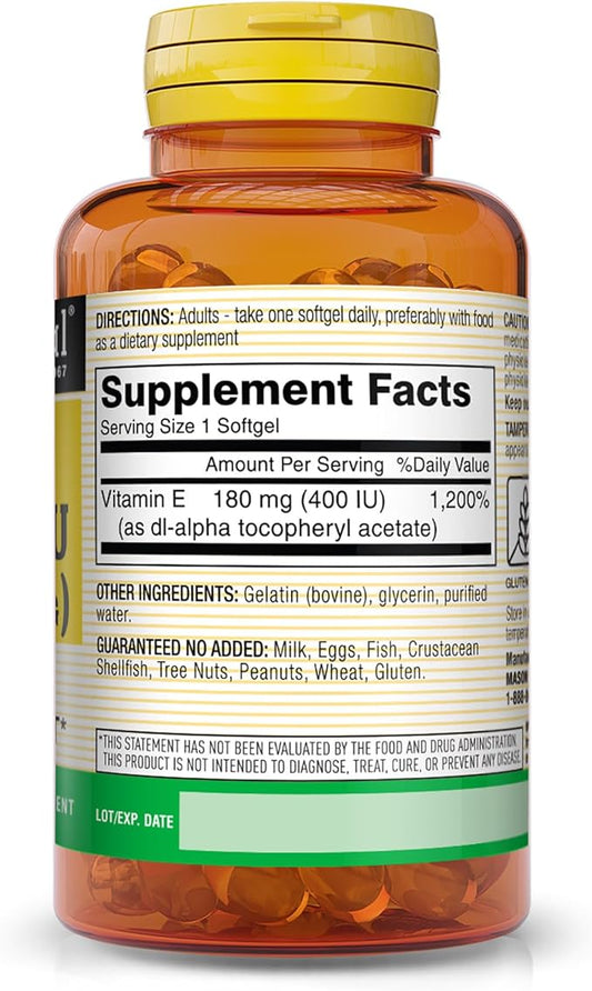 MASON NATURAL Vitamin E 180 mg (400 IU) 100 Softgels