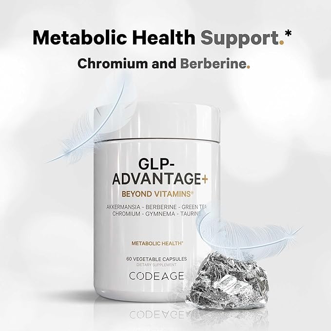 Codeage GLP-Advantage+ Supplement - Metabolic & GLP-1 Activity Support - Chromium, Berberine, Green Tea, Gymnema, Curcumin, Taurine, Resveratrol - Weight Management & Gut Health, Non-GMO - 60 Capsules