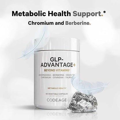 Codeage GLP-Advantage+ Supplement - Metabolic & GLP-1 Activity Support - Chromium, Berberine, Green Tea, Gymnema, Curcumin, Taurine, Resveratrol - Weight Management & Gut Health, Non-GMO - 60 Capsules