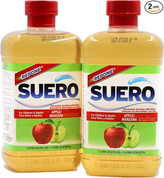 SUERO Electrolyte Solution with Zinc, Rehydrates, Restores Minerals and Nutrients, Apple Flavor, 2-Pack of 33.8 Fl Oz 2 Bottles