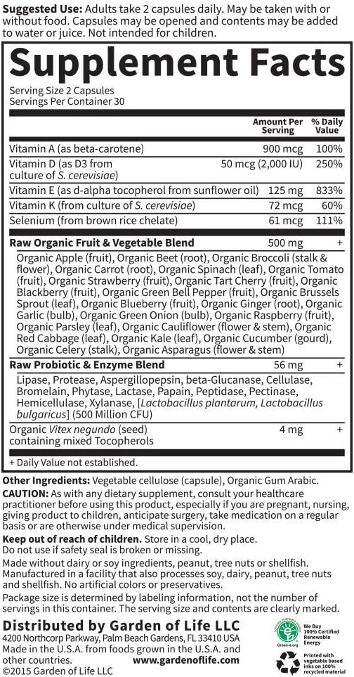 Garden of Life Vitamin E 60 Vegetarian 125mg Whole