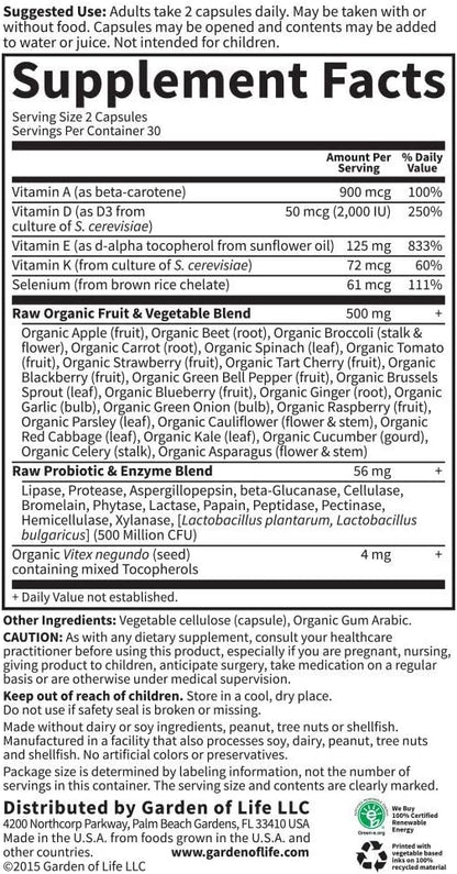 Garden of Life Vitamin E 60 Vegetarian 125mg Whole