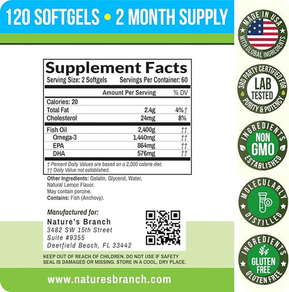 Best Triple Strength Omega 3 Fish 2400mg | 120 Capsules 864mg EPA 576mg DHA