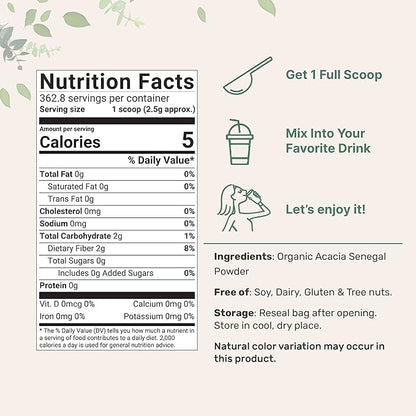 Micro Ingredients Organic Acacia Senegal Powder, 2 Pounds (32 Ounce), Instant Soluble Fiber Powder, Plant-Based Prebiotic Superfood for Gut Health, Non-GMO, No Gluten, Vegan