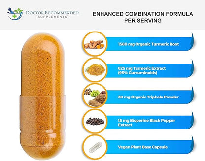 Turmeric Curcumin with Bioperine - 360 Veggie Capsules - 2250mg 95% Curcuminoids with Black Pepper Supplement and Triphala (Pack of 2)