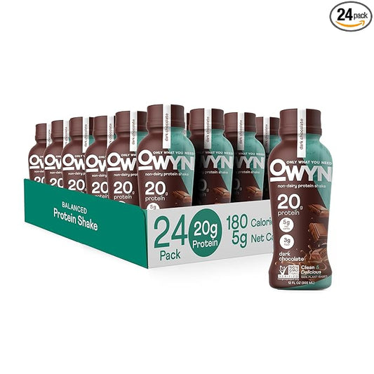 OWYN Only What You Need Vegan Protein Shake, 20g Plant Based Protein from Organic Pumpkin seed, Organic Flax oil, Pea, Prebiotics, Gluten and Soy Free (Dark Chocolate, 24 Pack)
