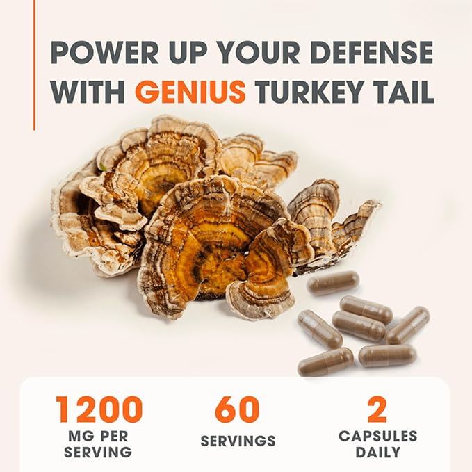 The Genius Brand - Genius Turkey Tail Supplement Capsules – Organic, Comprehensive Digestive and Gut Health Support – 120 Capsules