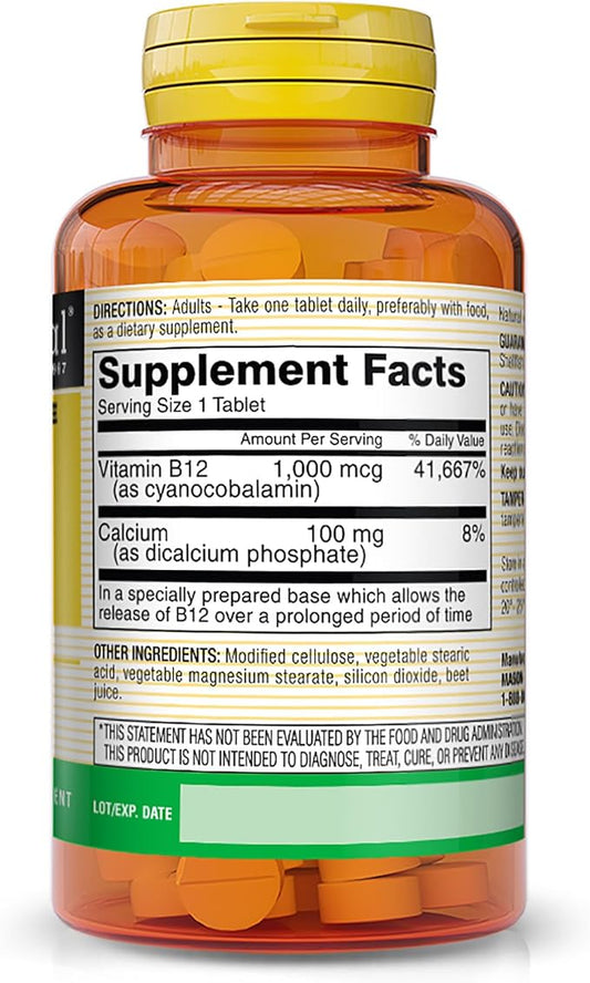 Mason Vitamins B-12 1000Mcg Cyanocobalamin Extended Release Tablets, 60-Count Bottles (Pack of 3)