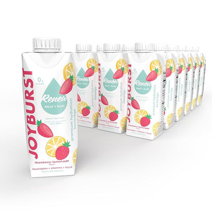 Sugar Free Electrolyte Water, Zero Calorie Hydration Drink, Refresh, Hydrate & Recover, Electrolytes+Vitamin B's + Focus, Comes in Eco-friendly Tetra Pak® packages (Strawberry-lemonade 18 Packs)