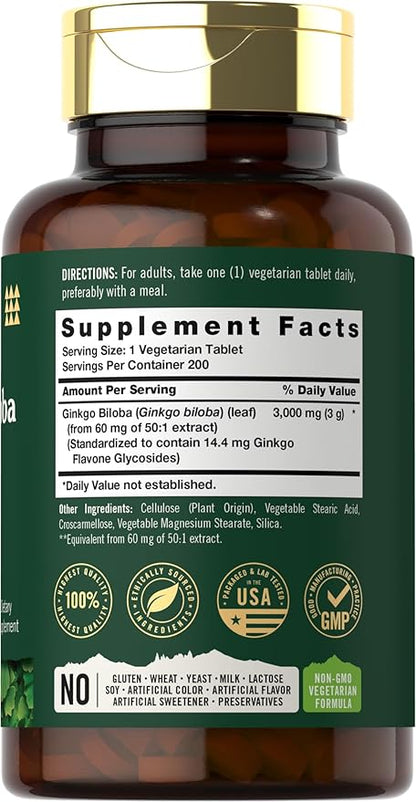 Carlyle Ginkgo Biloba 3000mg Per 200 Tablets