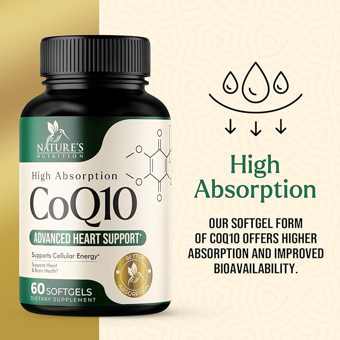 CoQ10 100mg Softgels Q10 Vitamins, Q10 Supplement 60 Softgels