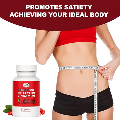 Berberine Supplement with Ceylon Cinnamon, Licorice Extract, Berberine 6X for Healthy Weight Management, Metabolism and Immune Support (120 Capsules)