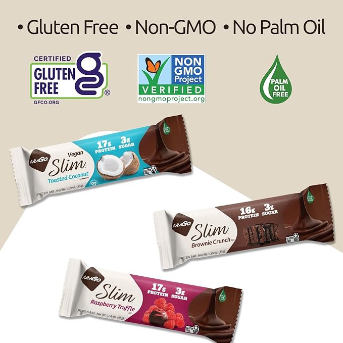 NuGo Slim Dark Chocolate Raspberry Truffle, 17g Protein Bar, Gluten Free, Non-GMO, Kosher, Keto Friendly, Low Carb, 12 Count