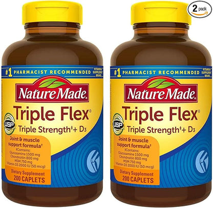 Nature Made TripleFlex, Glucosamine Chondroitin and MSM 2 Bottles, 200 Caplets 400 Caplets